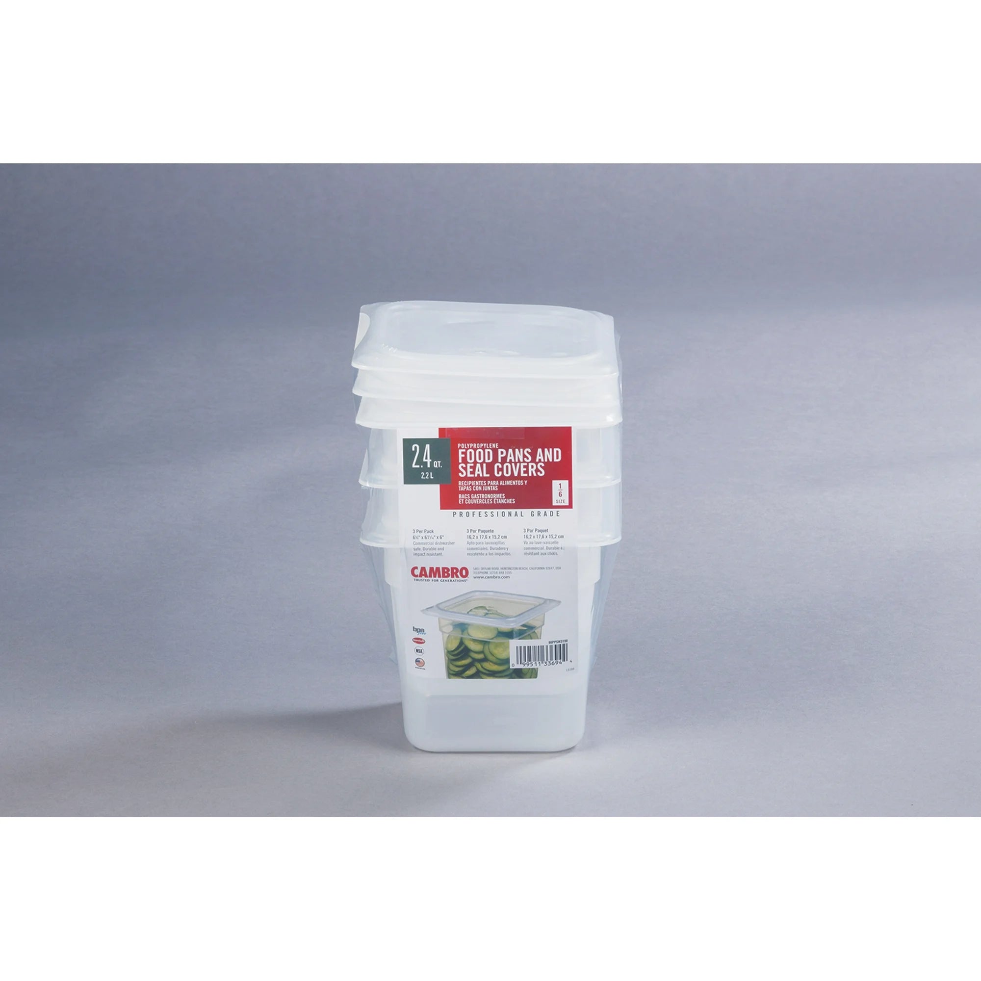 1/6 size 6" deep Translucent Pan/Cover - Shrink Pack 3